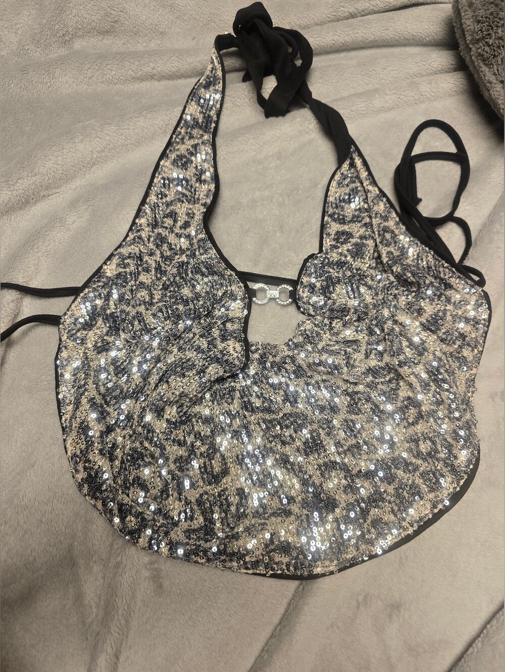 Sequin Halter Evening Bag in Silver and Black